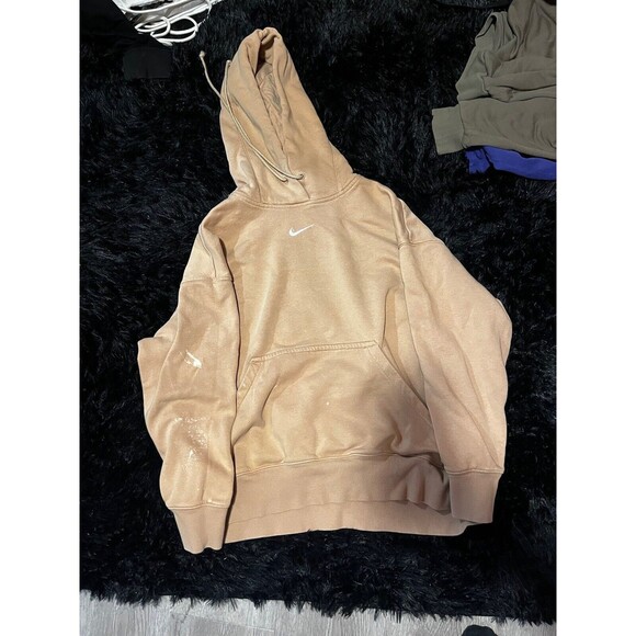 Nike Center Swoosh Tan Hoodie Center Check  Size M - Picture 1 of 3
